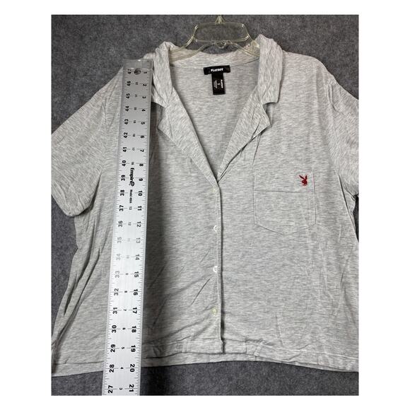 Playboy Pajama Set Womens Medium Gray Button Front Top Shorts Sleepwear Lounge - Picture 12 of 14